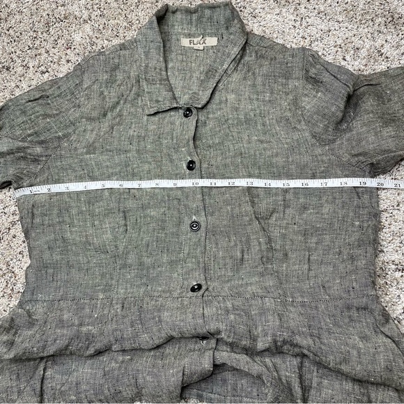 Flax Grey 100% Linen Collared Button Up Shirt Top Blouse Small - Picture 8 of 9